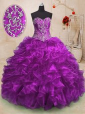Exceptional With Train Ball Gowns Sleeveless Purple Quinceanera Dress Sweep Train Lace Up