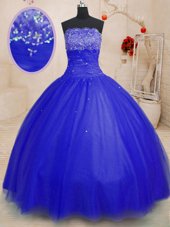 Fashion Floor Length Lace Up Vestidos de Quinceanera Royal Blue and In for Military Ball and Sweet 16 and Quinceanera with Beading