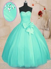 Fine Aqua Blue Sweetheart Neckline Beading and Bowknot Ball Gown Prom Dress Sleeveless Lace Up
