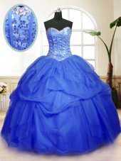 Sequins Pick Ups Sweetheart Sleeveless Lace Up Ball Gown Prom Dress Blue Tulle