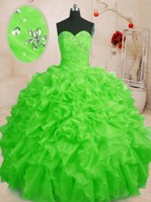 Hot Selling Lace Up Sweetheart Beading and Ruffles Sweet 16 Quinceanera Dress Organza Sleeveless
