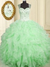 Floor Length 15 Quinceanera Dress Organza Sleeveless Beading and Ruffles