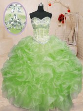 Gorgeous Sweetheart Sleeveless Quince Ball Gowns Floor Length Beading and Ruffles Blue Organza