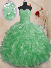 Comfortable Organza Sleeveless Floor Length Sweet 16 Quinceanera Dress and Beading and Ruffles
