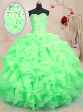 Low Price Organza Sleeveless Floor Length Quinceanera Dresses and Beading and Ruffles