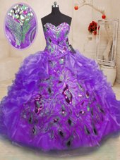 Most Popular Sleeveless Zipper Floor Length Beading and Appliques and Ruffles Vestidos de Quinceanera