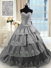 Dramatic Sleeveless Beading and Appliques and Ruffled Layers Lace Up Quinceanera Dress