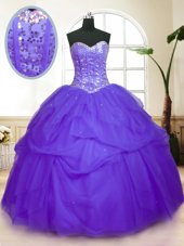 Purple 15 Quinceanera Dress Military Ball and Sweet 16 and Quinceanera and For with Sequins and Pick Ups Sweetheart Sleeveless Lace Up
