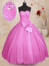 Fashionable Lilac Sleeveless Beading and Bowknot Floor Length Quinceanera Dresses
