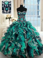 Sleeveless Lace Up Floor Length Appliques Sweet 16 Dress