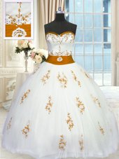Tulle Sleeveless Floor Length Sweet 16 Dress and Appliques and Belt