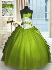 Olive Green Sleeveless Taffeta and Tulle Lace Up Quince Ball Gowns for Military Ball and Sweet 16 and Quinceanera