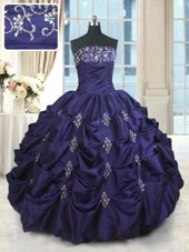 Top Selling Navy Blue Ball Gowns Beading and Appliques and Ruffles Quinceanera Gown Lace Up Organza Sleeveless Floor Length