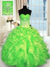 Customized Pink Sleeveless Floor Length Beading Lace Up Quinceanera Gowns