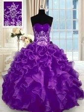 Modest Sleeveless Lace Up Floor Length Beading and Appliques and Ruffles Sweet 16 Quinceanera Dress