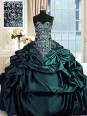 Dark Green Sleeveless Floor Length Beading and Embroidery and Pick Ups Zipper Sweet 16 Dress