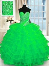 Green Sweetheart Neckline Beading and Ruffled Layers Quinceanera Dress Sleeveless Lace Up