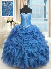 Sleeveless Beading and Ruffles Lace Up Ball Gown Prom Dress