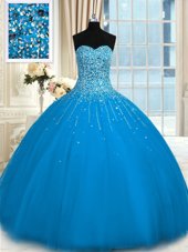 Ideal Teal Quinceanera Dress Military Ball and Sweet 16 and Quinceanera and For with Beading and Ruffles Sweetheart Sleeveless Lace Up