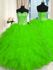 Sexy Sweetheart Sleeveless Lace Up Quinceanera Dresses Organza