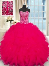 Strapless Sleeveless Lace Up Sweet 16 Dress Coral Red Organza