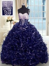 Sweetheart Sleeveless Organza 15 Quinceanera Dress Beading and Ruffles Brush Train Lace Up