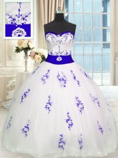 Designer White Sleeveless Embroidery and Belt Floor Length Sweet 16 Dresses
