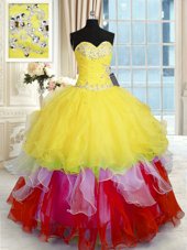 Customized Multi-color Lace Up Sweet 16 Dress Beading and Ruffles Sleeveless Floor Length