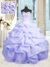 Comfortable Floor Length Lace Up 15 Quinceanera Dress Lavender and In for Military Ball and Sweet 16 and Quinceanera with Beading and Ruffles