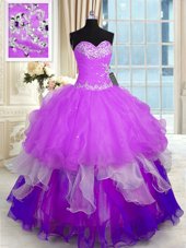 One Shoulder Sleeveless Quinceanera Gowns Floor Length Appliques Blue Tulle and Sequined