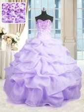 Purple Ball Gowns Beading and Embroidery and Ruffles Quinceanera Gowns Lace Up Organza Sleeveless