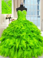 Best Organza Sleeveless Floor Length Quinceanera Dresses and Beading and Ruffles and Ruching