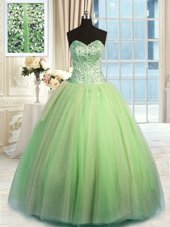 Smart Yellow Green Organza Lace Up Quinceanera Dresses Sleeveless Floor Length Beading and Ruching