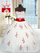 Fantastic Tulle Sleeveless Floor Length 15 Quinceanera Dress and Appliques and Belt