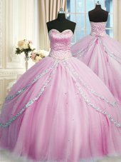 Colorful Lilac Sweetheart Lace Up Beading and Appliques Quince Ball Gowns Court Train Sleeveless