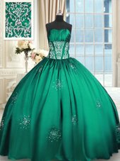 Custom Made Strapless Sleeveless Lace Up Ball Gown Prom Dress Teal Taffeta