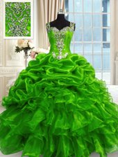 Organza Sleeveless Floor Length Quinceanera Dresses and Beading and Ruffles and Pick Ups
