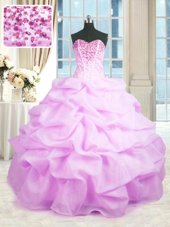 Comfortable Organza Sleeveless Quinceanera Dresses Brush Train and Beading and Embroidery and Ruffles and Pick Ups
