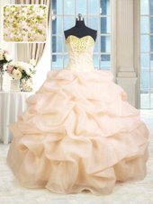 Organza Sweetheart Sleeveless Lace Up Beading and Appliques Quinceanera Gown in Multi-color