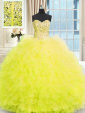 Dynamic Floor Length Ball Gowns Sleeveless Light Yellow Sweet 16 Quinceanera Dress Lace Up