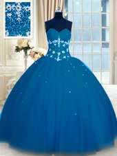 Pretty Tulle Sleeveless Floor Length Quince Ball Gowns and Appliques