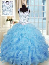 Sweetheart Sleeveless Lace Up Sweet 16 Quinceanera Dress Baby Blue Organza