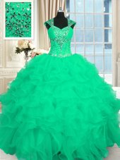 Beauteous Organza Sweetheart Sleeveless Lace Up Beading and Ruffles Quinceanera Dress in Multi-color