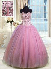 Superior Sleeveless Floor Length Beading and Ruffles Lace Up Quinceanera Dresses