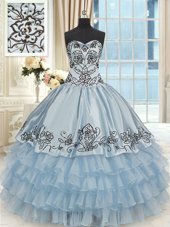 Popular Light Blue Lace Up Sweet 16 Dress Beading and Embroidery and Ruffled Layers Sleeveless Floor Length