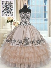 Sumptuous Sweetheart Sleeveless Organza and Taffeta Sweet 16 Dresses Beading and Embroidery and Ruffled Layers Lace Up