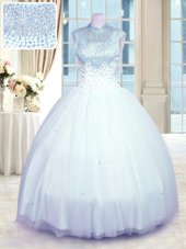 New Arrival Baby Blue High-neck Zipper Beading 15 Quinceanera Dress Sleeveless