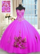 Glittering Three Piece Sleeveless Floor Length Beading and Ruching Lace Up Quince Ball Gowns with