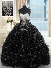 Black Sweetheart Lace Up Beading and Ruffles Quinceanera Dresses Brush Train Sleeveless