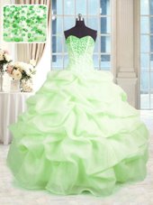 Sleeveless Floor Length Beading and Ruffles Lace Up Sweet 16 Dress with